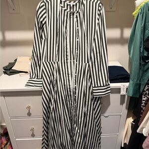 Madewell Green and White Striped Long Sleeve Dress